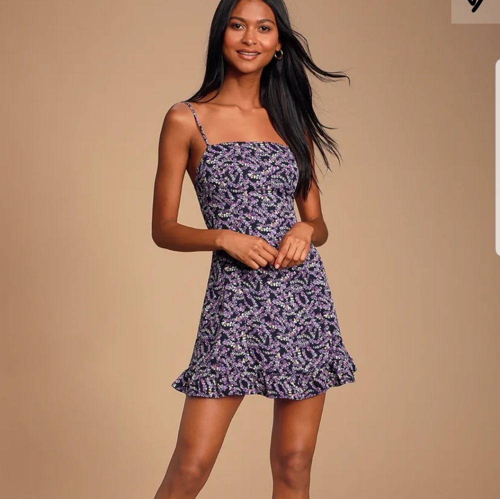 Brynne Purple and Navy Blue Floral Print M…